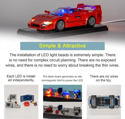 مجموعة إضاءة LED لاسلكية متوافقة مع مجموعة بناء سيارة Lego Speed ​​Champions Ferrari F40 Supercar، تزيين الأضواء لمجموعة بناء نموذج سيارة Lego 76934 - اللعبة غير متضمنة (S-76934) in Kuwait