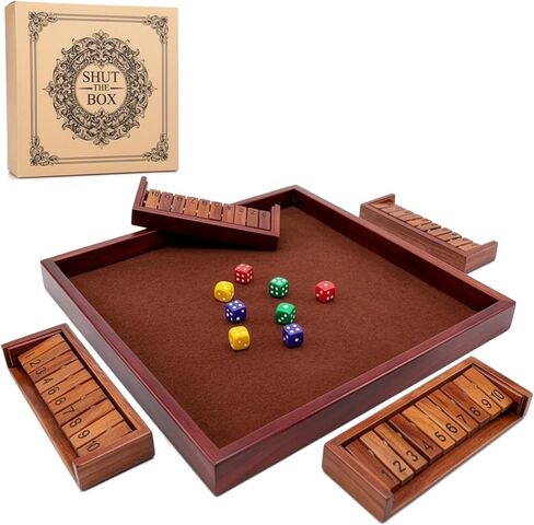 حزمة توسيع MoodLife Shut The Box، علبة أرقام خشبية مع 2 نرد، إضافة لاعب فردي لزيادة حجم المجموعة إلى 5، 6+، أداة تعلم الرياضيات المحمولة وملحقات الألعاب (عبوة واحدة) in Kuwait