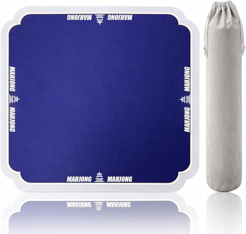 Mahjong Mat 31.5"×31.5" – Simple Blue Mahjong mat for Table with Wave Corners, Anti Slip & Noise Reduction,Rubber & Cloth Surface, with Carrying Bag in Kuwait
