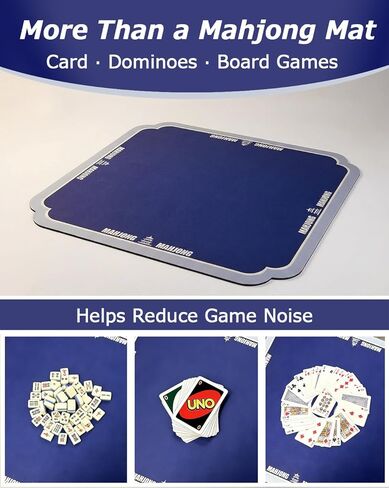Mahjong Mat 31.5"×31.5" – Simple Blue Mahjong mat for Table with Wave Corners, Anti Slip & Noise Reduction,Rubber & Cloth Surface, with Carrying Bag in Kuwait