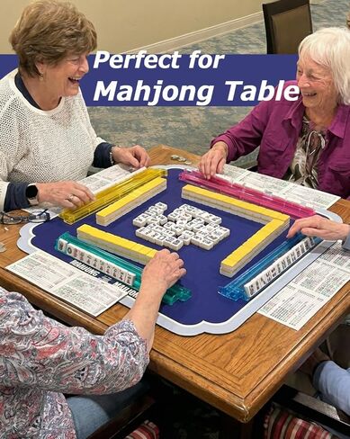 Mahjong Mat 31.5"×31.5" – Simple Blue Mahjong mat for Table with Wave Corners, Anti Slip & Noise Reduction,Rubber & Cloth Surface, with Carrying Bag in Kuwait