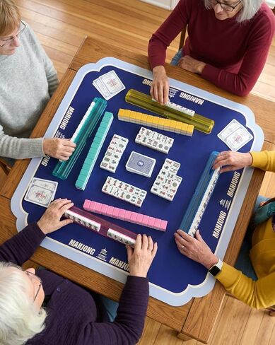 Mahjong Mat 31.5"×31.5" – Simple Blue Mahjong mat for Table with Wave Corners, Anti Slip & Noise Reduction,Rubber & Cloth Surface, with Carrying Bag in Kuwait