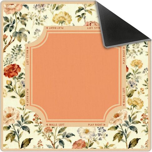 Beige and Orange Vintage Floral Botanical Mahjong Mat 31.5x31.5 Inch, Non-Slip and Noise Reduction Mah Jong Table Mat Cover Gifts for Mahjong Lovers Poker Board Games Dominoes in Kuwait