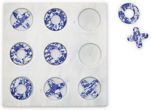 Two's Company Blue Marble Hand-Crafted Tic-Tac-Toe - Marble/Marble Dust in Saudi Arabia