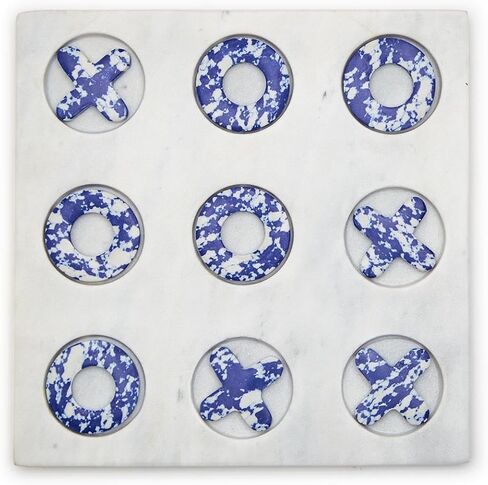 Two's Company Blue Marble Hand-Crafted Tic-Tac-Toe - Marble/Marble Dust in Saudi Arabia
