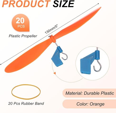 MECCANIXITY Plastic Propeller, Propeller Props Blade with Rubber Band Hooks Helicopter Kit 5" Fold Resistant for STEM Activities Powered Airplanes DIY Science(Orange, Pack of 20) in Saudi Arabia