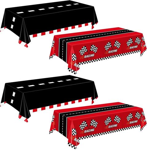 Oigco 4 Pcs Racing Car Plastic Tablecloth, Race Car Birthday Party Decorations Racetrack Rectangular Tablecloth, Race Car Table Cover for One Two Fast Birthday Decorations, 54 x 108 Inch in Saudi Arabia