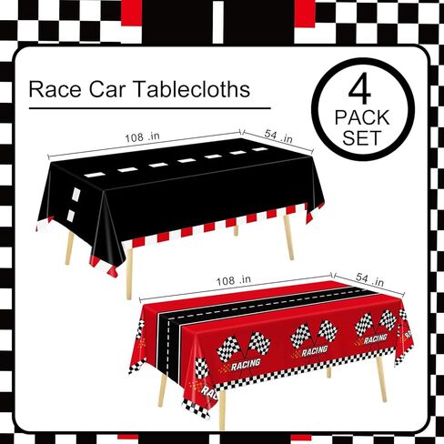 Oigco 4 Pcs Racing Car Plastic Tablecloth, Race Car Birthday Party Decorations Racetrack Rectangular Tablecloth, Race Car Table Cover for One Two Fast Birthday Decorations, 54 x 108 Inch in Saudi Arabia