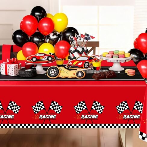 Oigco 4 Pcs Racing Car Plastic Tablecloth, Race Car Birthday Party Decorations Racetrack Rectangular Tablecloth, Race Car Table Cover for One Two Fast Birthday Decorations, 54 x 108 Inch in Saudi Arabia