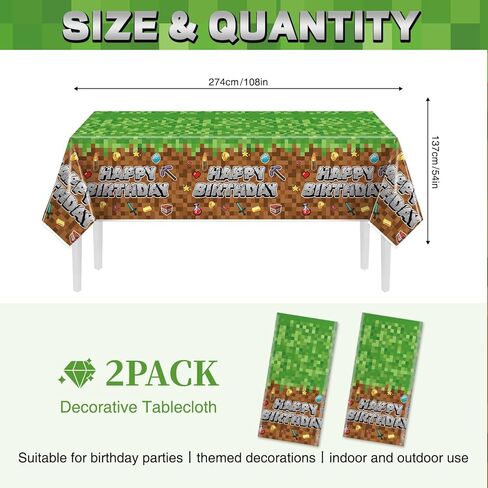 مفرش طاولة ديكورات حفلات أعياد الميلاد بكسل، مقاس كبير 108 بوصة × 54 بوصة غطاء طاولة عيد ميلاد ذو طابع لعبة مشهورة لمحبي الكبار، لوازم حفلات بكسل مفرش طاولة للمنزل in Kuwait