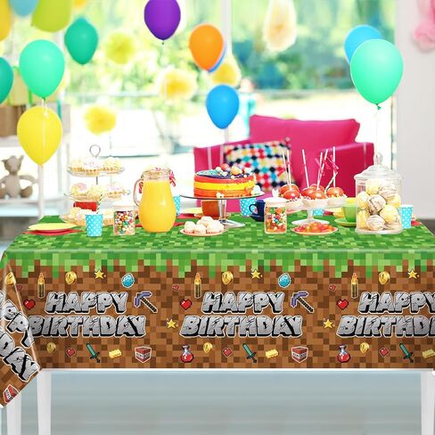 مفرش طاولة ديكورات حفلات أعياد الميلاد بكسل، مقاس كبير 108 بوصة × 54 بوصة غطاء طاولة عيد ميلاد ذو طابع لعبة مشهورة لمحبي الكبار، لوازم حفلات بكسل مفرش طاولة للمنزل in Kuwait