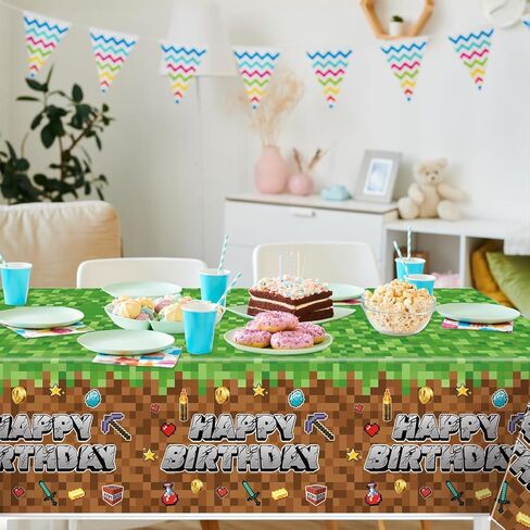 مفرش طاولة ديكورات حفلات أعياد الميلاد بكسل، مقاس كبير 108 بوصة × 54 بوصة غطاء طاولة عيد ميلاد ذو طابع لعبة مشهورة لمحبي الكبار، لوازم حفلات بكسل مفرش طاولة للمنزل in Kuwait