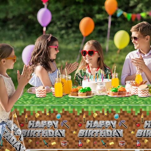 مفرش طاولة ديكورات حفلات أعياد الميلاد بكسل، مقاس كبير 108 بوصة × 54 بوصة غطاء طاولة عيد ميلاد ذو طابع لعبة مشهورة لمحبي الكبار، لوازم حفلات بكسل مفرش طاولة للمنزل in Kuwait