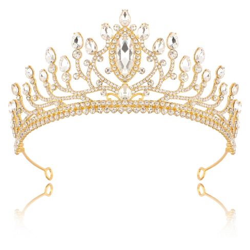 تاج وتاج ذهبي من TODDER، تاج كريستال الأميرة الذهبية للنساء والفتيات تاج Quinceanera لحفلات أعياد الميلاد وحفلات الزفاف وحفلات الهالوين in Kuwait