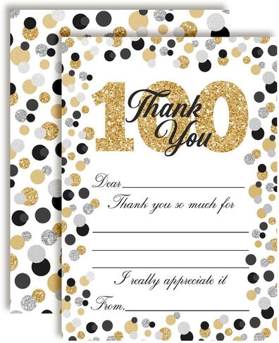 Amanda Creation Confetti باللون الذهبي الوردي منقطة لعيد الميلاد الـ 100 تحت عنوان ملاحظات الشكر، عشرة مقاس 4 × 5.5 بوصة، املأ البطاقات الفارغة مع 10 مظاريف بيضاء in Saudi Arabia