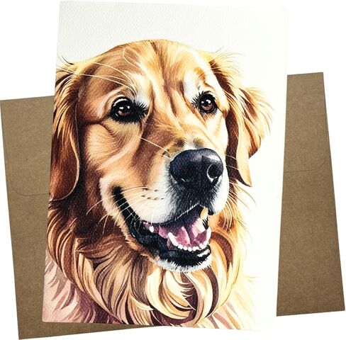 Golden Retriever Card, 5x7 Inch Blank Card on Textured Felt Paper, Golden Retriever Birthday Cards for Women and Men with Kraft Envelope, Dog Thank You Note or Valentine's Cards - 1283 in Saudi Arabia
