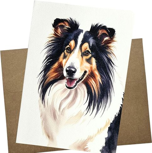 Whitman and Daughter Collie Greeting Card, Blank Inside, White Textured Felt Paper, 5x7 Inch with Premium Kraft Envelope, for Collie Birthday Card, Thank You Note, Retirement - 1288 in Saudi Arabia