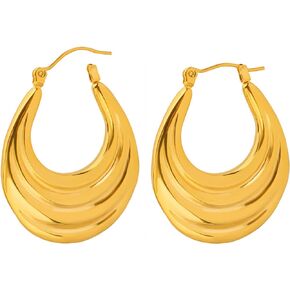 KASFREE Titanium Gold Hoop Earrings Chunky Silver Hoops Chunky Huggie Hoop Earrings Medium Hoops Small Chunky Gold Hoop Earrings for Women