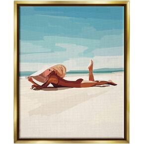Stupell Industries Beach Babe Lounging Coastal Ocean Shoreline Floating Framed Wall Art, Design By Amelia Noyes