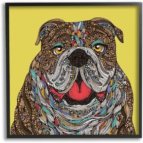 Stupell Industries Smiling Bulldog Bold Creative Mandala Patterns Shapes Framed Wall Art, Design By Valentina Harper