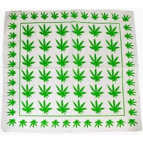 Marijuana Hemp Leaf Logo 420 Weed Bandana White