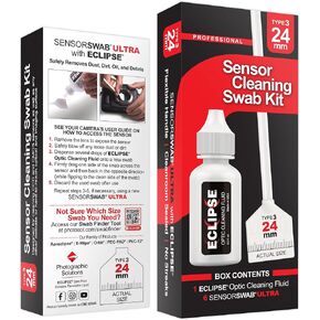 Sensor Cleaning Swab Kit - Eclipse Optic Cleaning Solution (0.5oz/15ml) + Type-3 Sensor Swab Ultra 24mm (Pack of 6) - for Full Frame CMOS and CCD Sensors - Dust & Oil Remover
