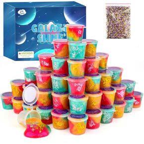 BUCAIKEIN Slime Party Favors، 36 Pack Galaxy Slime Party Favors، قابلة للتمدد وغير لزجة، تخفيف التوتر، آمنة للفتيات والفتيان، ألعاب الحمأة السائبة، عيد ميلاد، لوازم مكافآت الفصول الدراسية للأطفال