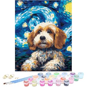Nuberlic DIY Paint by Number for Adults Kids Beginner Acrylic Painting by Number Kits 16x20 Inch Starry Sky Dog Pattern On Canvas Paint by Numbers for Home Decor (Without Frame)