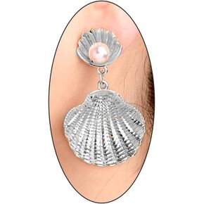 Boho Seashell Pearl Beach Earrings for Women Trendy Girls,Vintage Dangle Drop Pendant Jewelry,Gold Mermaid Scallop Earrings for Holiday Gifts Party in Kuwait