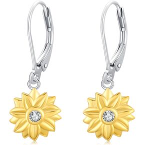 Sunflower Leverback Earrings 925 Sterling Silver Daisy Drop Dangle Earrings Sunflower Jewelry Gifts Valentine's Day Birthday For Women Girls