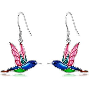 JERWLI Animal Earrings 925 Sterling Silver Dragonfly Hummingbird Raven Feather Drop Earrings Jewelry Gifts for Women Girls