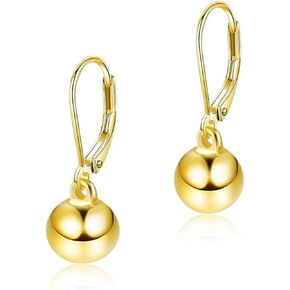 Sterling Silver Drop Ball Earrings for Women Girls 18k Gold Small Round Balls hoop Earring Leverback Dangle Drop Earrings Fashion Hypoallergenic Jewelry