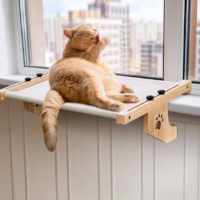 ZooZoo Cat Window Sill Perch Cat Bed, Adjustable 2-in-1 Large Cat Window Hammock Seat with Durable & Sturdy Wooden Frame, Easy to Install Cat Bed for Floor,Windowsill,Bedside or Cabinet(21.7"L -40lb) in Kuwait