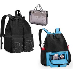 Fasrom 2 Pcs Mesh Beach Bag Backpack for Swimming, Beach, Pool and Travel