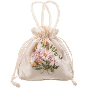 USHOBE Satin Bridal Wedding Money Bag Embroidered Drawstring Handbag Drawstring Purse With Handle Ethnic Style Embroidered Bags Embroidered Hanfu Bucket Bag Silk Mummy Bag