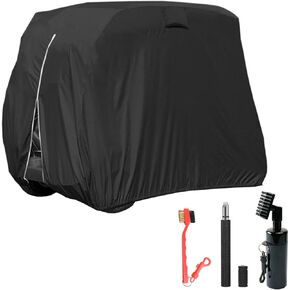 Golf Cart Cover, Samlomi 420d Golf Cart Covers 4 Passenger Fits Ezgo, Club Car, Yamaha, Waterproof Windproof Sunproof Outdoor All-Weather Polyester Full Cover with 3 Pcs Golf Club Brush