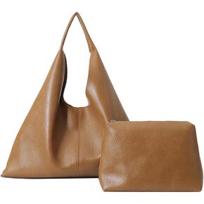 Slouchy Hobo Bags for Women Tote Bag Retro PU Leather Crossbody Bag Soft Shoulder Purses Handbags Large Capacity 2pcs