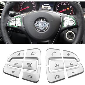 Moonlinks Steering Wheel Button Sticker Compatible with Mercedes A B C E M G SL GL GLA CLA GLK SLK GLS Class,Steering Wheel Button Decoration Trim Cover Sticker Inner Accessories(12PCS,Chrome-Square)
