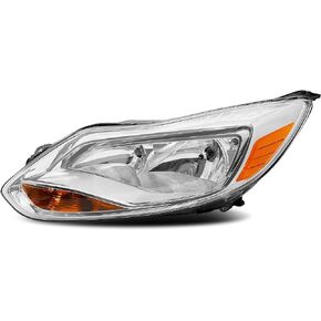 Halogen Headlight Assembly Fit For 2012 Ford Focus 2013 Ford Focus 2014 Ford Focus 12 Ford Focus 13 Ford Focus 14 Ford Focus 4Door Sedan Hatchback Factory Style (Chrome Housing Amber Reflector)