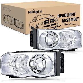 Nilight 2002 2003 2004 2005 Ram 1500 2500 3500 مجموعة المصابيح الأمامية كروم الإسكان زاوية واضحة عدسة أمامية استبدال السائق والركاب الجانب 2 حزمة، 2 سنة الضمان