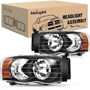 Nilight 2002 2003 2004 2005 Ram 1500 2500 3500 Headlight Assembly Chrome Housing Clear Corner Clear Lens Headlamp Replacement Driver and Passenger Side 2 Pack, 2 Years Warranty