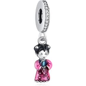 Nbsameng S925 Sterling Silver Charms Compatible for Pandora Bracelets and Necklaces, DIY Holiday Gifts for Women Girls, China Doll