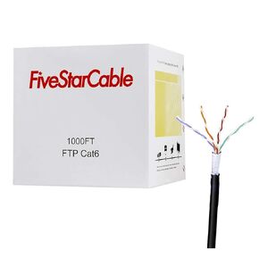 FiveStarCable 1000Ft Cat6 Foiled Twisted Pair FTP Outdoor Shielded 23AWG Outdoor Rated 350MHz ETL Listed Bulk Ethernet Router LAN Cable Black for Fast and Gigabit Ethernet
