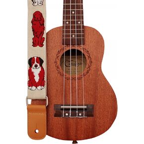 MUSIC FIRST Original Design “MR DOG" Soft Canvas & Genuine Leather Ukulele Strap Ukulele Shoulder Strap