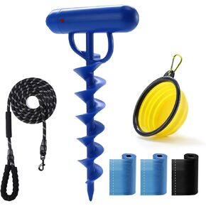 Dog Tie Out Cable Stakes Dog Reflective Leash and Stake for Outside Camping Yard Beach Lawn Dog Anchor to Holds Small /Medium/Large Dogs (BULE-5IN1) GZ-T-BU in Saudi Arabia