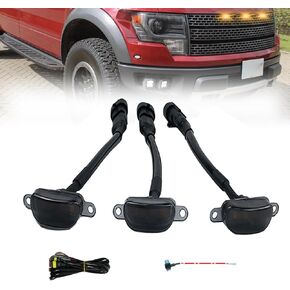 أضواء الشبكة الأمامية للصدمات متوافقة مع 2004-2019 Ford F150 F250 F350 و2013-2018 Ram 1500 Raptor Style Aftermarket Grille أضواء LED صفراء (3 عبوات عدسات كهرمانية)