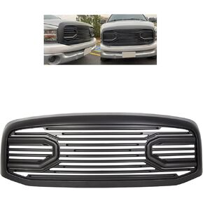 ECOTRIC Front Big Horn Grill Compatible with 2006-2009 Dodge RAM 2500 3500 2006-2008 Dodge RAM 1500 Grille Replacement Shell(W/Light, Black)
