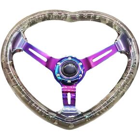 idain Universal Acrylic Racing Steering Wheel Heart-Shaped Design Steering Wheel Fit for Most vehicle,Racing car,RZR,Club Car (Purple)