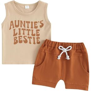Aunties Bestie Baby Short Outfit Infant Boy Auntie Letter Vest Top Solid Active Jogger Shorts 2Pcs Summer Clothes