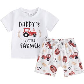 Twopumpkin Infant Toddler Baby Boy Farm Letter Short Sleeve T Shirt and Shorts Summer Outfit Cute Rustic Clothes Sets